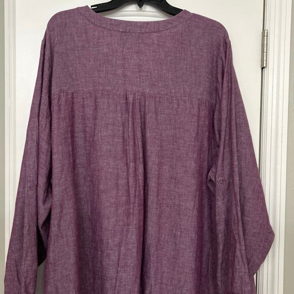 Lane Bryant Purple Linen Cotton Blend V Neck Split Hem Pop Over Tunic Top 26/28 - Picture 8 of 12